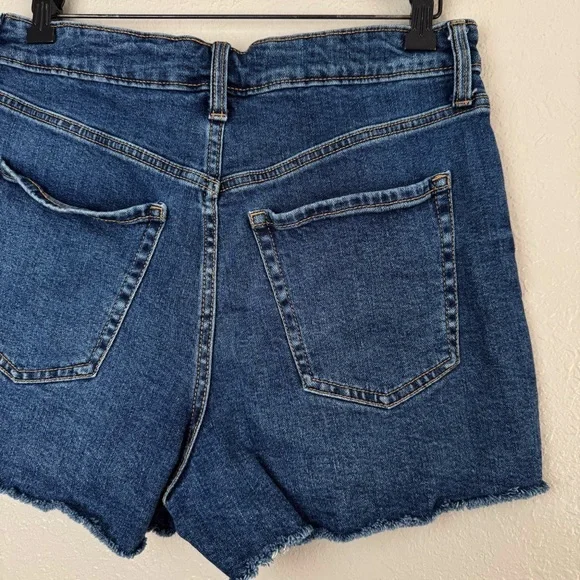 Old Navy higher high rise sky-hi A-line‎ raw hem denim jean shorts dark wash 8 - Picture 7 of 9
